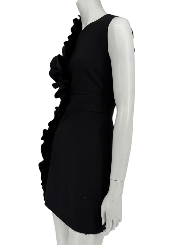 MSGM Women’s Black Sleeveless Ruffle-Trim Mini Dress – Size 38
