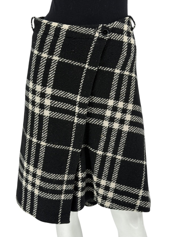 Burberry Women’s Black & White Plaid Wool Skirt – Size XS/S