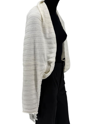 Shirin Guild Ivory Ribbed Knit Shrug