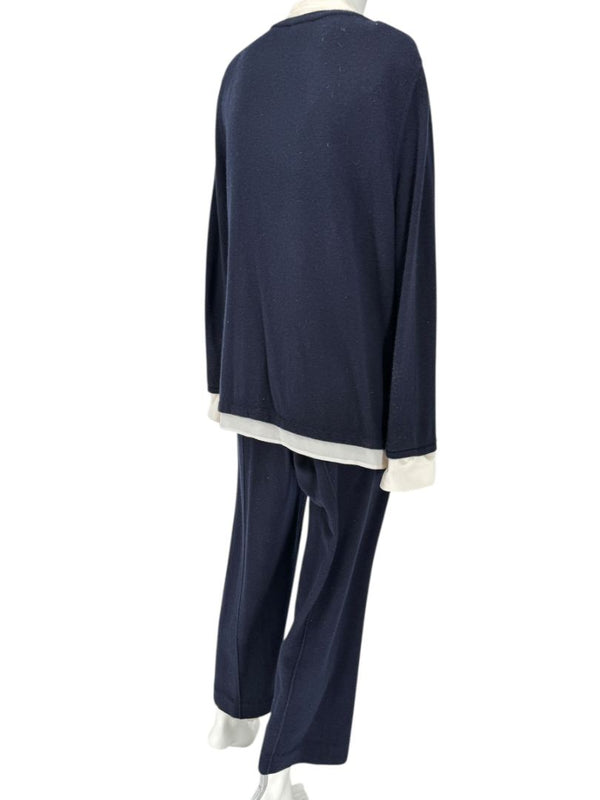 Escada Navy Cashmere Button-Front Lounge Sweater & Pant Set – Size: XL