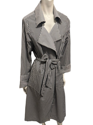 Jennifer Torosian Black & White Striped Belted Duster Jacket – Size S