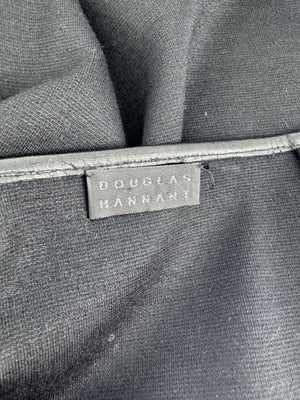 Douglas Hannant Black Wool Wrap-Style Skirt with Nappa Leather Trim – Size 14