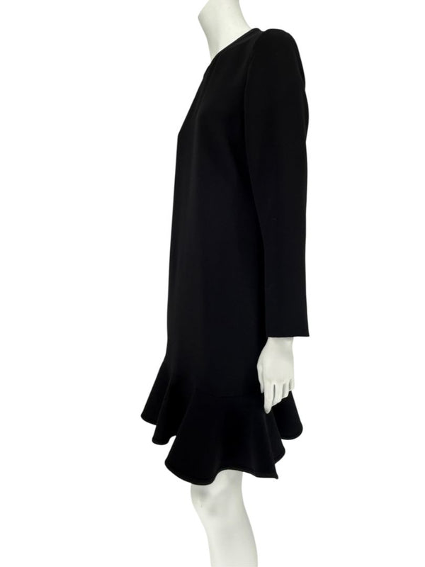 Victoria Victoria Beckham Black Flounce Hem Long Sleeve Dress – Size US 10