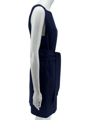 Oscar de la Renta Navy Sleeveless Dress with Tie Waist - Size 8