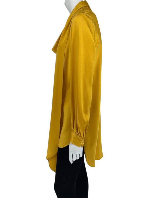Oscar de la Renta Golden Silk Scarf-Neck Blouse – Size 4