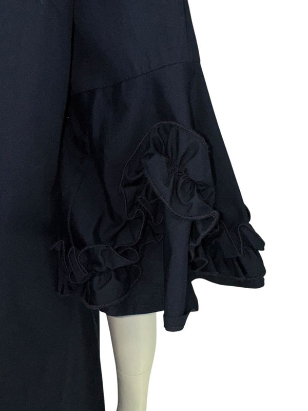 Lela Rose Navy Cotton Shirt Dress with Ruffle Sleeves – Size 10