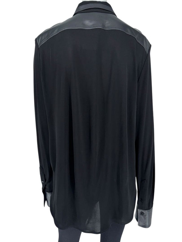 Victoria Beckham Black Blouse with Leather Trim – Size US 10 / UK 14