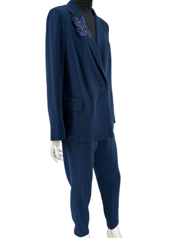 Akris Punto Navy Beaded Blazer & Pants Suit Set – Size US 10