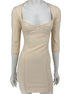 Pamella Roland Cream Bodycon Cut-Out Back Dress - Size 4