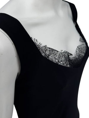 Lida Baday Black Sleeveless Midi Dress with Lace Trim – Size M