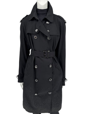 Burberry London Black Cotton Trench Coat with Dégradé Studded Details – Size USA 14 / IT 48