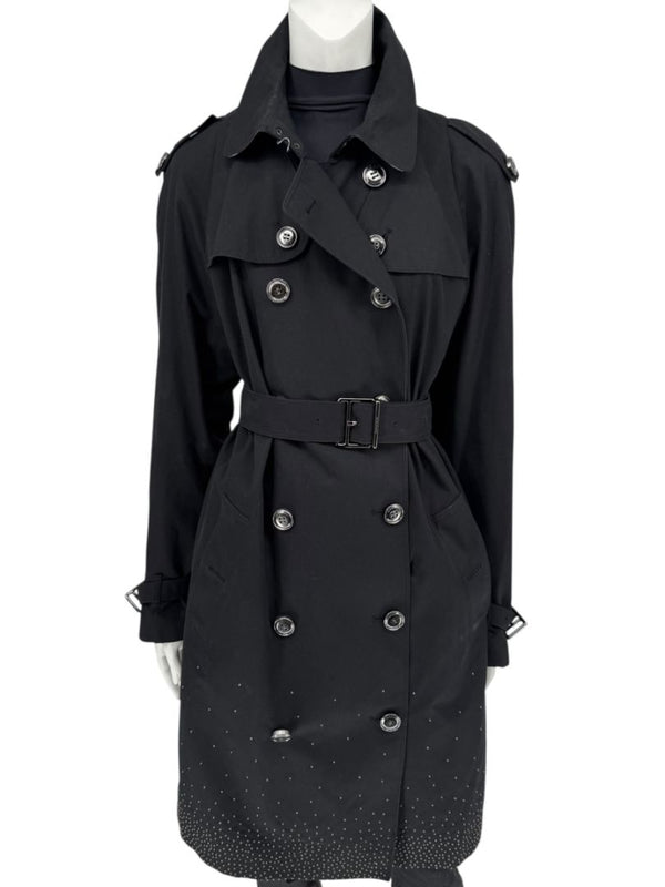 Burberry London Black Cotton Trench Coat with Dégradé Studded Details – Size USA 14 / IT 48