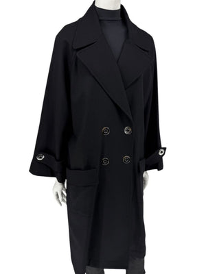 Pamella Roland Black Double-Breasted Grommet Detail Coat – Large