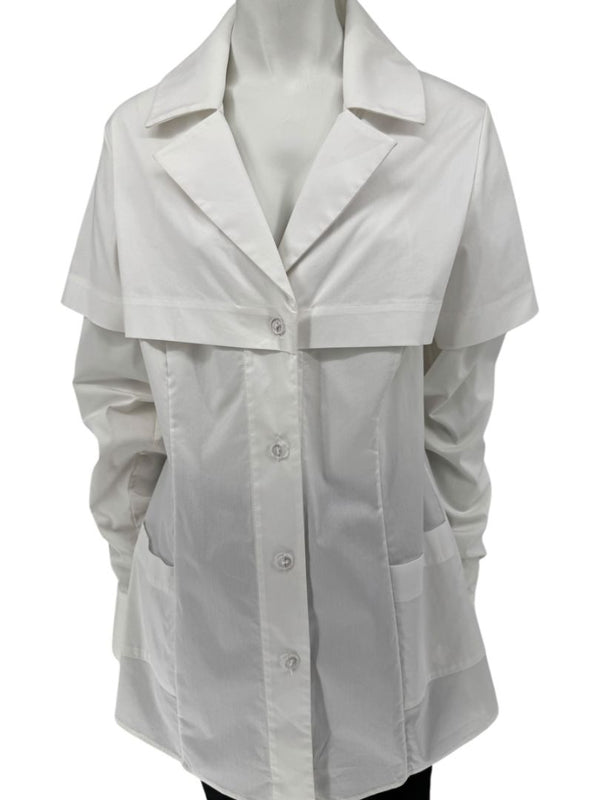 Pamella Roland White Button-Front Shirt with Cape Detail – Large