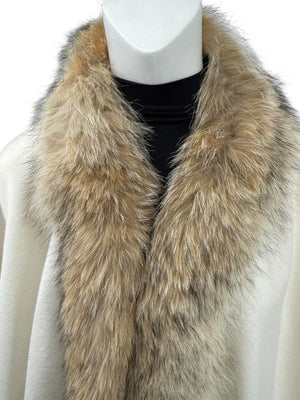 Pamella Roland Ivory Wool Cape Jacket with Natural Fur Trim – O/S