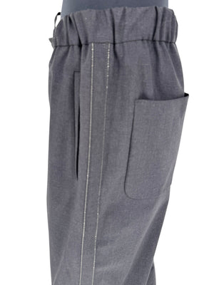 Brunello Cucinelli Charcoal Gray Wool-Blend Drawstring Pants – Size 8 (IT 44)