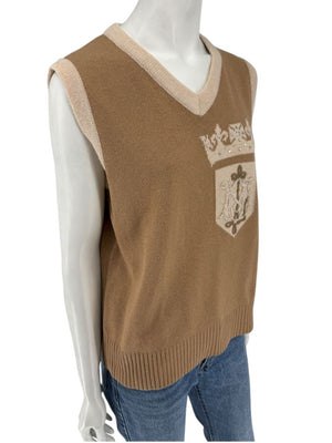 Misselle Les Copains Tan Embellished Crest Sweater Vest – Size L