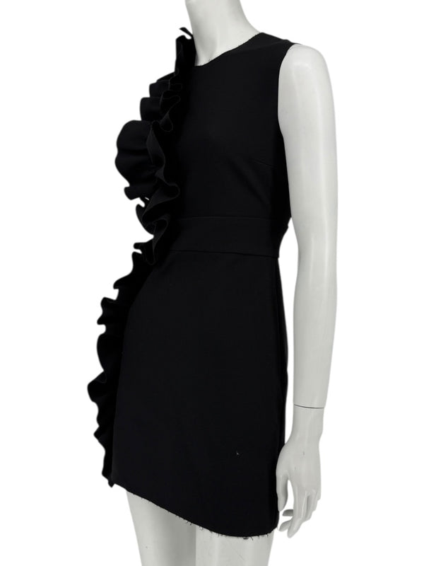 MSGM Women’s Black Sleeveless Ruffle-Trim Mini Dress – Size 38