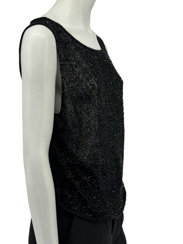 Escada Black Beaded Mesh Sleeveless Top – Size L