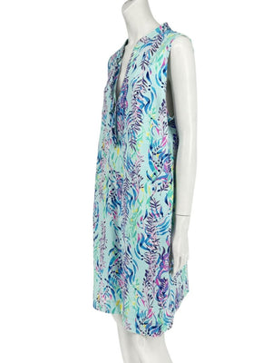 Lilly Pulitzer Aqua Multicolor Sleeveless Printed Shift Dress – Size XL