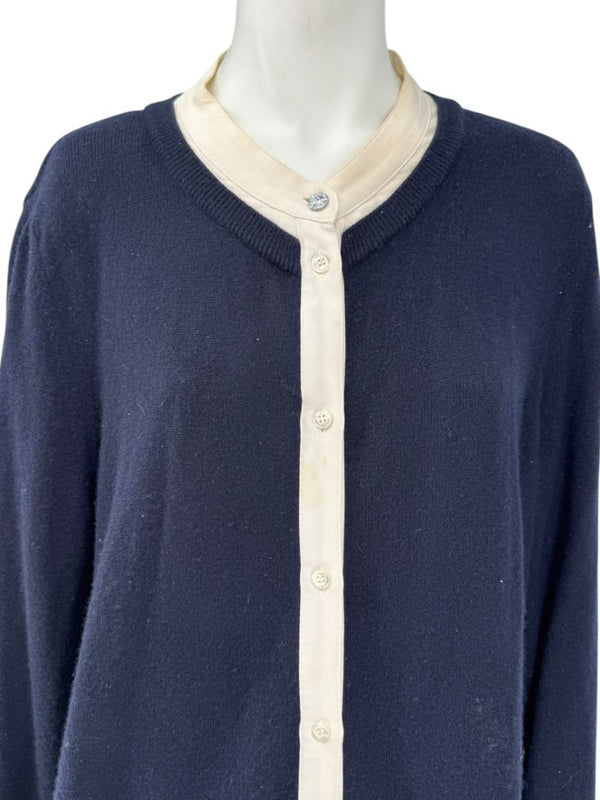 Escada Navy Cashmere Button-Front Lounge Sweater & Pant Set – Size: XL