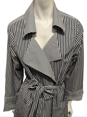 Jennifer Torosian Black & White Striped Belted Duster Jacket – Size S