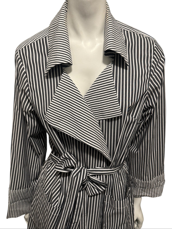 Jennifer Torosian Black & White Striped Belted Duster Jacket – Size S
