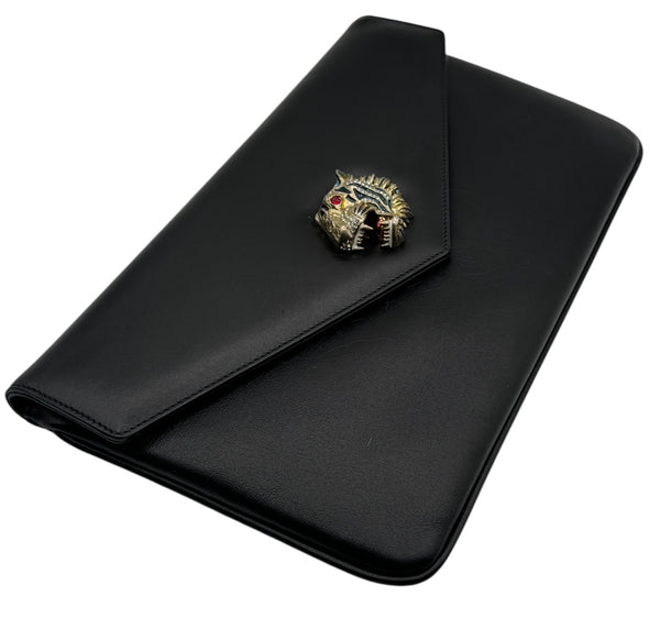 Gucci Rajah Leather Clutch in Black