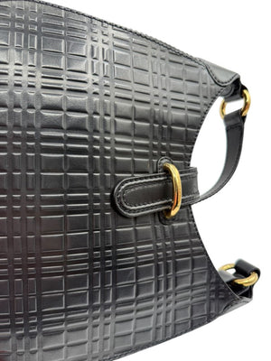 Burberry Black Check Embossed Leather Shoulder Bag