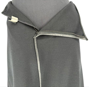 Douglas Hannant Black Wool Wrap-Style Skirt with Nappa Leather Trim – Size 14