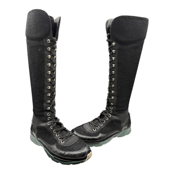 Chanel Mixed-Media High-Top Sneakers – Size 40