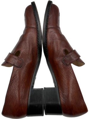 Chanel Brown Leather Square Toe Buckle Loafers – Size 40