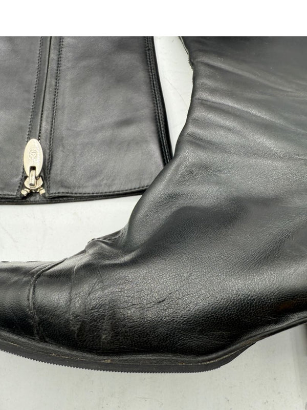 Chanel Black Leather Mid-Calf Boots with CC Cap Toe & Silver Heel Logo – Size 40 (US 10)