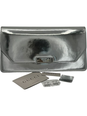 Gucci Metallic Silver Leather Clutch