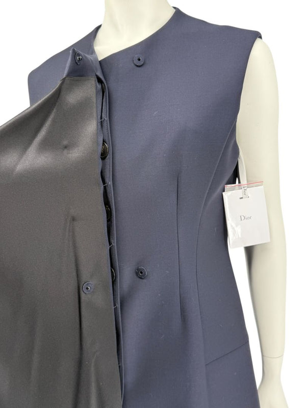 CHRISTIAN DIOR Navy Wool-Silk Dress with Draped Overlay – NWT –  Size 12