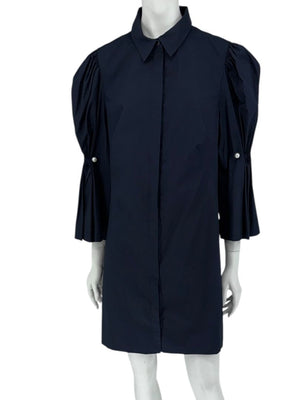 Lela Rose Navy Cotton Blend Puff Sleeve Shirt Dress – Size 12