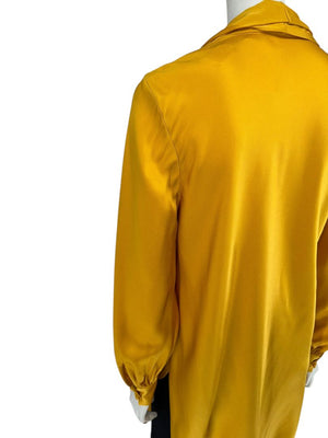 Oscar de la Renta Golden Silk Scarf-Neck Blouse – Size 4