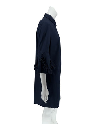 Lela Rose Navy Cotton Shirt Dress with Ruffle Sleeves – Size 10