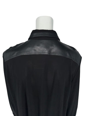 Victoria Beckham Black Blouse with Leather Trim – Size US 10 / UK 14