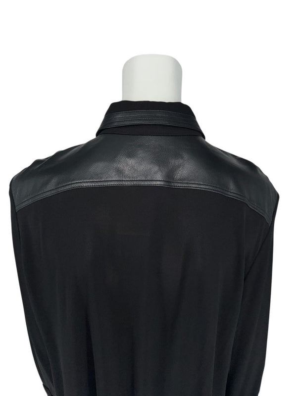 Victoria Beckham Black Blouse with Leather Trim – Size US 10 / UK 14
