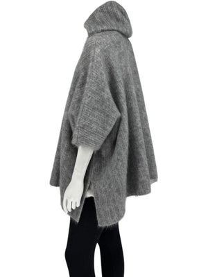 Brunello Cucinelli Grey Mohair-Cashmere Hooded Cape Jacket – Size XS
