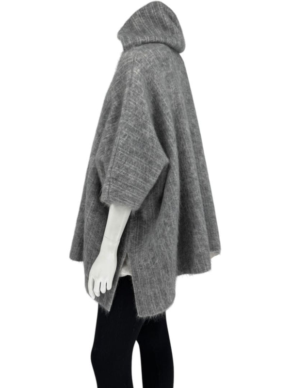 Brunello Cucinelli Grey Mohair-Cashmere Hooded Cape Jacket – Size XS