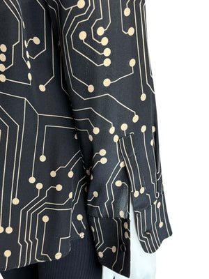 Akris Punto Black & Sand Silk Circuit Print Bow Blouse – Size 10
