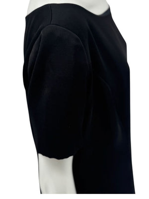 Pamella Roland Black Back Button Shift Dress with Gold Hardware - Large