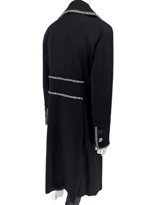 Lida Baday Black Wool Long Coat with Metallic Braid Trim – Size 12