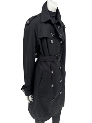 Burberry London Black Cotton Trench Coat with Dégradé Studded Details – Size USA 14 / IT 48
