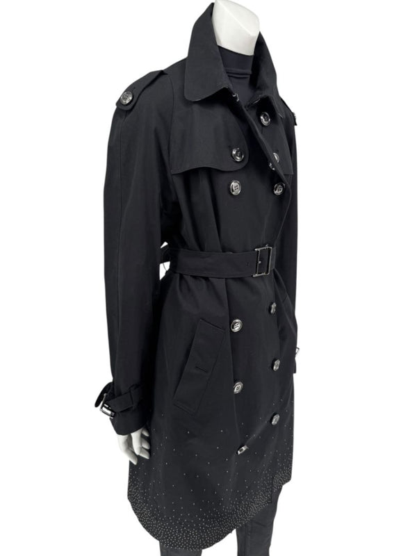 Burberry London Black Cotton Trench Coat with Dégradé Studded Details – Size USA 14 / IT 48