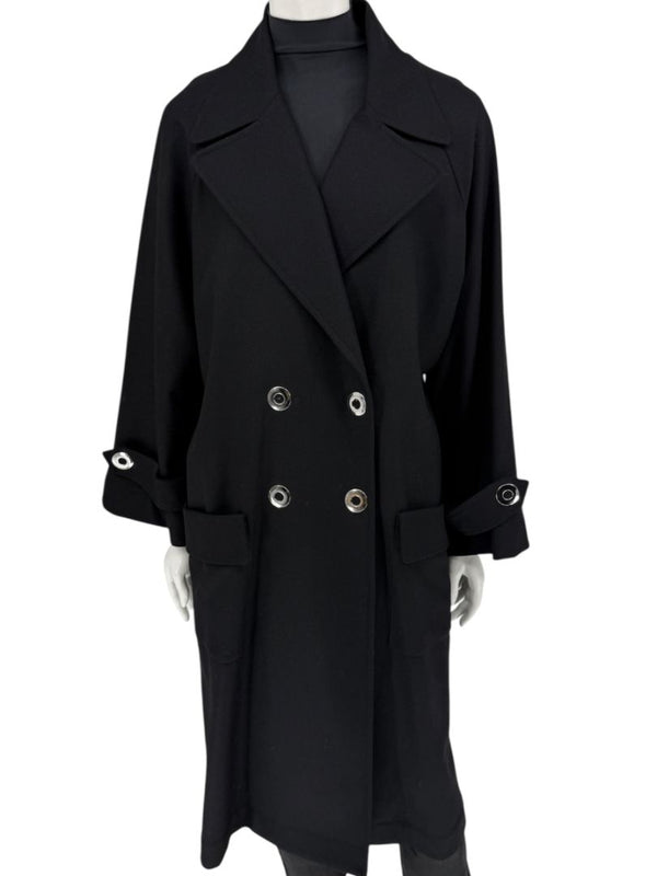 Pamella Roland Black Double-Breasted Grommet Detail Coat – Large