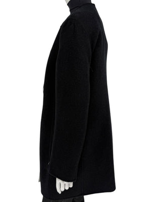 Pamella Roland Black Wool Blend Long Coat Minimalist Hidden Snap Closure - Large