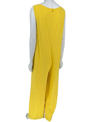 Pamella Roland Yellow Draped Overlay Jumpsuit – Large
